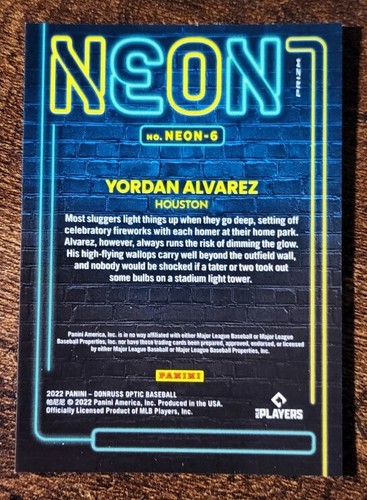 2022 Donruss Optic Yordan Alvarez NEON insert SSP Prizm Case Hit & Optic DK Base - Picture 3 of 3