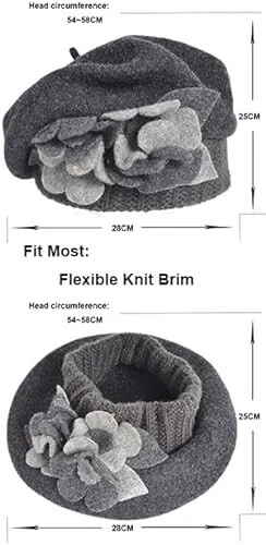 Mujer Boina Francesa 100% Lana Boina Floral Vestido Gorro Invierno Sombrero Foto 4 de 4