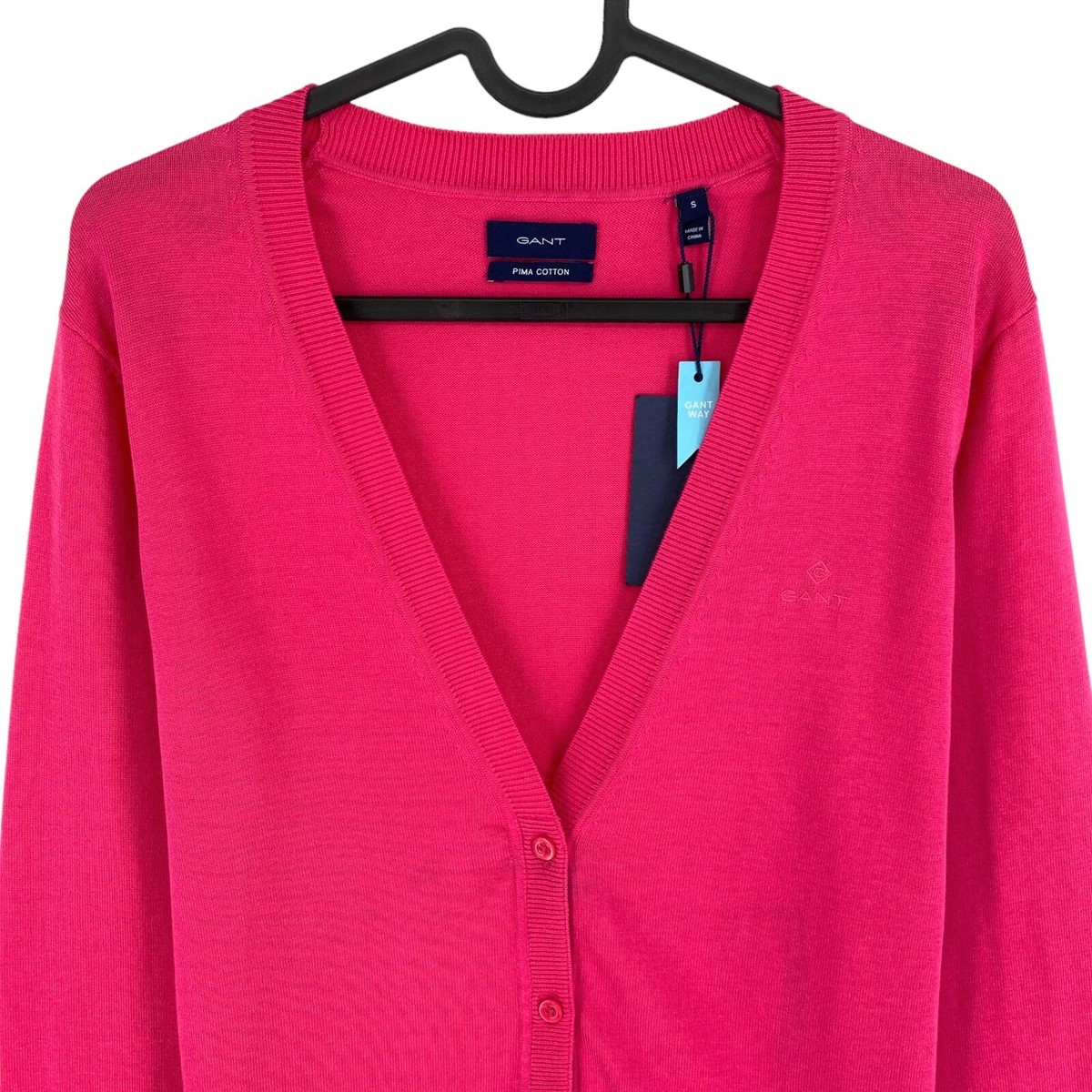 GANT Pinker Leichter Baumwoll V-Ausschnitt Cardigan Pullover Größe S