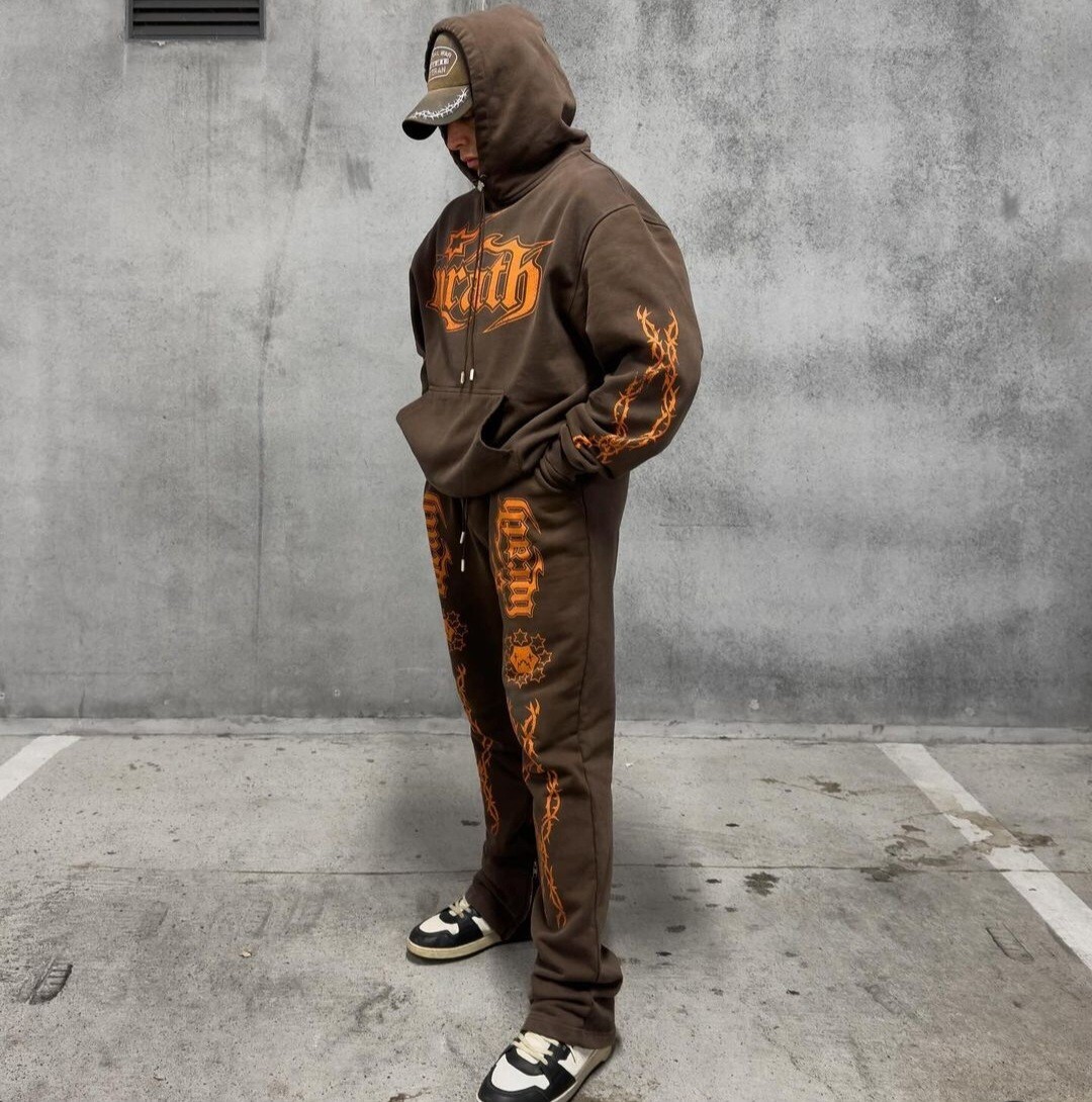Clothing Stacked Sweats For Men Wrathboy Mens Stacked Sweatsuit  WB03-035/036 BROWN