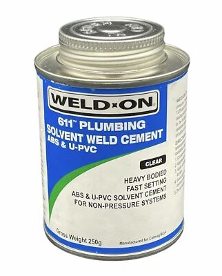 WELD-ON 611 Plumbing Solvent Weld Cement ABS & U-PVC 250ML Plastic Pipe Adhesive Glue