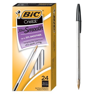 BIC Cristal Xtra Smooth Black Ballpoint Pens, 1 Count (Pack of 24), Ink
