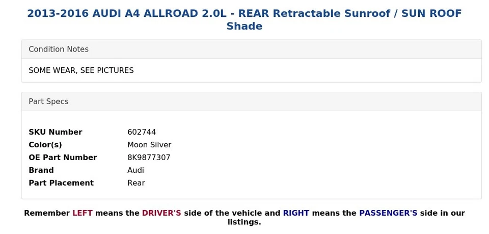 AUDI A4 ALLROAD 2013-2016 2,0 L - techo corredizo trasero retráctil/techo corredizo parasol Foto 4 de 4