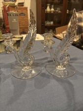 Fostoria Glass Candleholder Plume Pattern Vintage, lot of 2