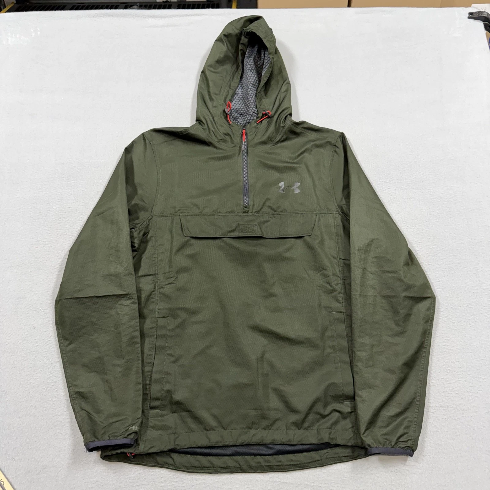 Under Armour Jacket Mens Small Green Hooded 1/4 Zip HeatGear Anorak Windbreaker