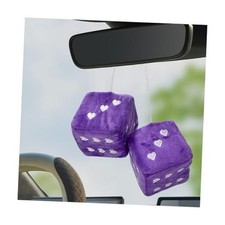 1 Pair Fuzzy Plush Dice for Car Mirror, 3'' Retro Square Dice with Heart Purple