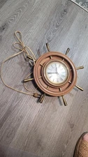 Vintage GE General Electric Ship's Wheel Navy Clock Model 2H67 GE Nautical Brown