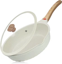 Nonstick Deep Frying Pan, Saute Pan with Lid, 11"/5Qt, German 3C+ Ceramic Coatin