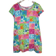 LILLY PULITZER Dress Womens Medium Multicolor Patchwork Knit Shift Casual Sea