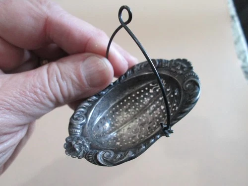 Antique BARONIAL OLD 1898  - GORHAM - STERLING - TEA STRAINER BASKET  old patina