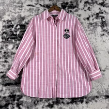 Karl Lagerfeld Shirt Womens Size Medium Pink Button Up Embroidered Casual