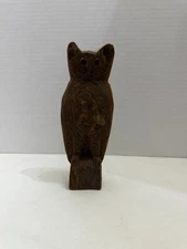 Vintage Hand Carved Wood Primitive Style Wooden Owl Figurine