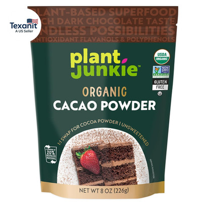 Organic Cacao Powder, 8 Oz - Unsweetened, Rich Dark Chocolate Taste, Certified N