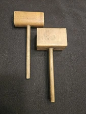 VINTAGE POWDER FLASK WOODEN MALLET