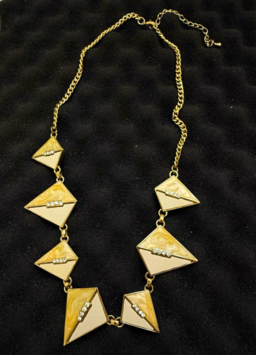 Gold Tone Geometric Charm Statement Pendant Necklace Adjustable Cable Lobster