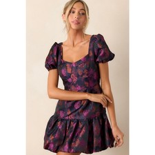 B. Right Navy Blue Pink Metallic Puff Sleeve Mini Party Dress Women's size Small