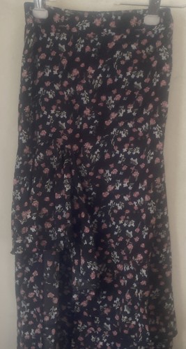 BTFBM Boho Long Floral Print Elastic Waist Split Ruffle Beach High Low Skirt S - Picture 2 of 12