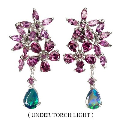 925 Sterling Silver Earrings Pear Rhodolite 7x5mm Black Opal Gemstone Jewelry