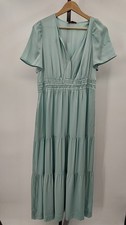 Quince Washable Stretch Silk Tiered Maxi Dress Aqua Pearl Basic Sleeved M