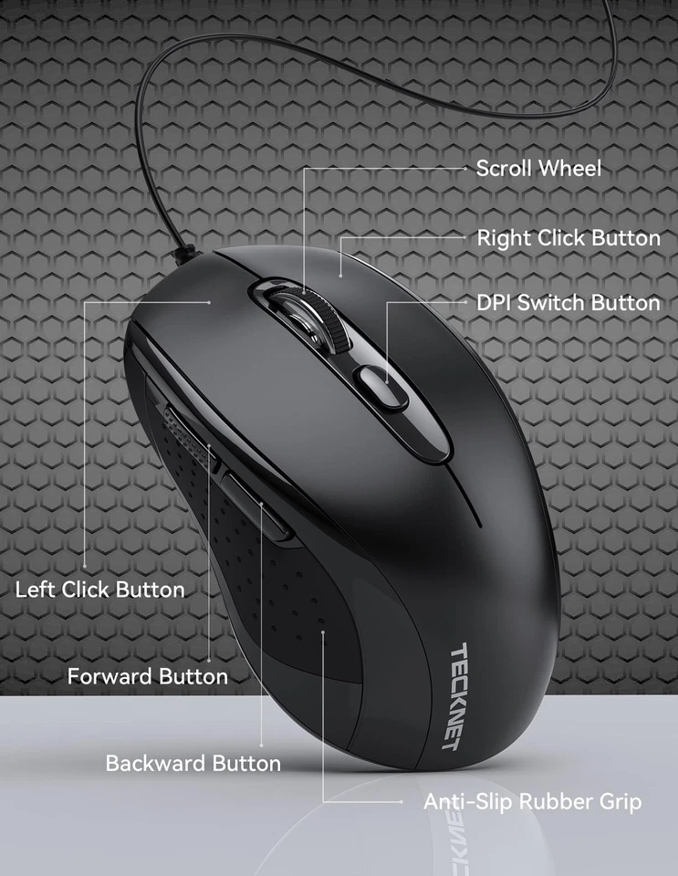 Ergonomic Wired Mouse Adjustable Dpi 3600 2400 1800 1200 Usb Compatibility - Image 2 of 4