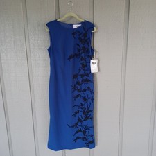 JS Collections Beaded Sleeveless Tea Length Dress Size 14 Wedding Guest Sapphire