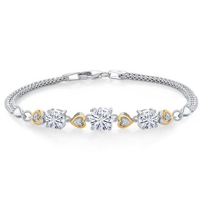 925 Sterling Silver and 10k Yellow Gold White Moissanite and White Lab Grown