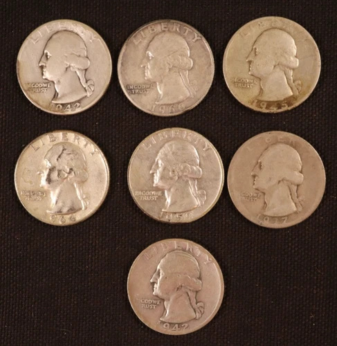 Lot of 7 - Silver Washington Quarters (1937-1964) - VG-AU - Nice Details-Lot #6