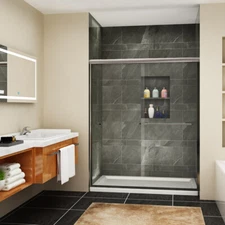 SUNNY SHOWER 48"/54"/60" x 72" Shower Door Sliding Semi-Frameless Brushed Nickel
