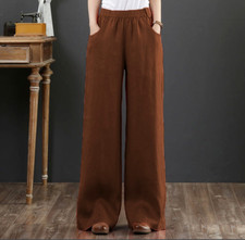 Pantalons Taille Haute Large Femme Coton Lin Col Large Poches