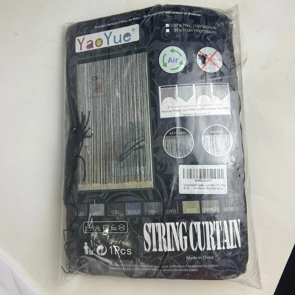 YaoYue занавеска из бисера дверная струна для дверного проема комнаты кисточки подвесные 39x79 дюймов черные - Изображение 2 из 4