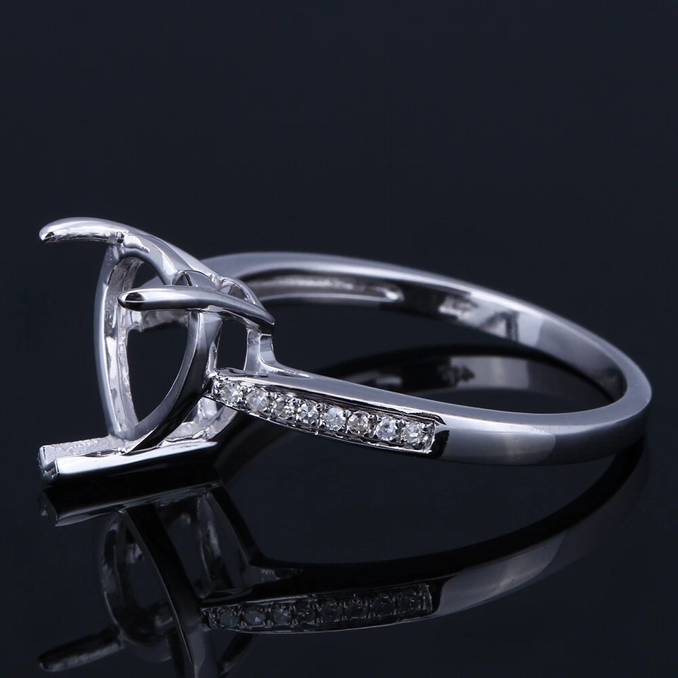 Anillo de joyería de boda de oro blanco de 14 k semi montaje diamantes reales 9x9 mm en forma de corazón Foto 4 de 4