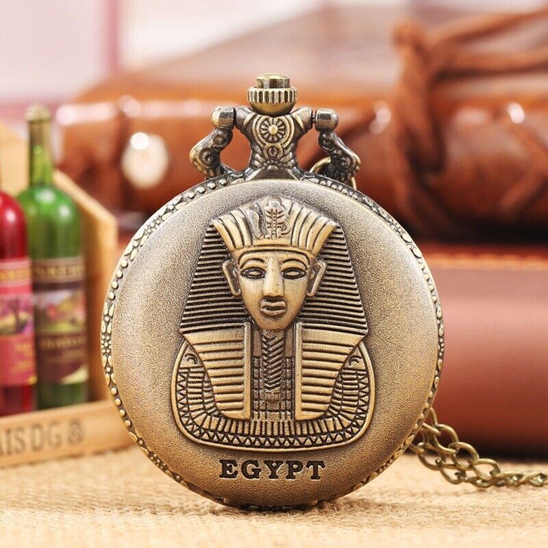 Steampunk 3D Egypt Unisex Quartz Pocket Watch with Necklace Chain Gift