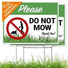 Please Do Not Mow Thank You Sign, 2 Pack Double Sided 9x12 2 PK