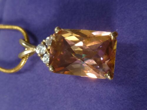 14k 14ct Solid Gold Mystic Topaz & CZ Pendant, 24mm 3.88g - Picture 1 of 4