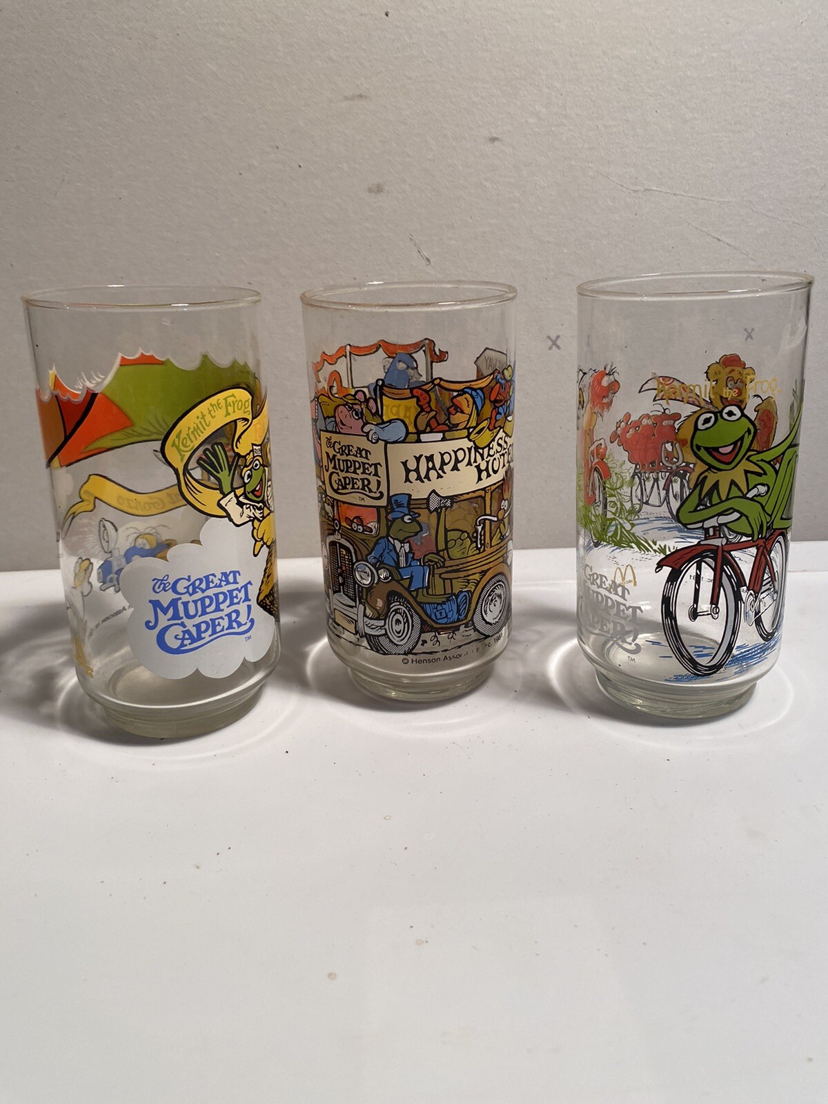 Vintage Lot of 3 McDonalds Cups Muppet The Great Caper Collectible Set 80s Glass