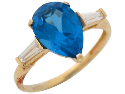 10k or 14k Gold Simulated Blue Zircon White CZ Ladies December Birthstone Ring
