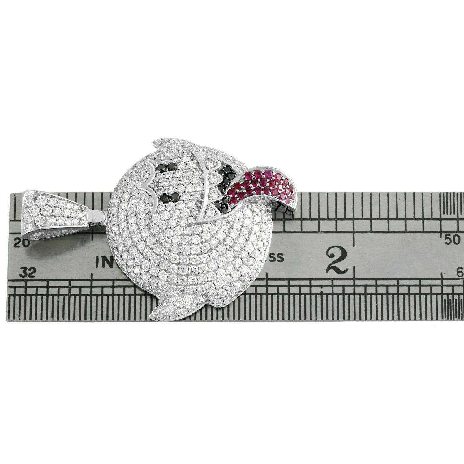 14K White Gold Plated 3.00 CT Lab-Created Red Ruby Mario Ghost Boo ...