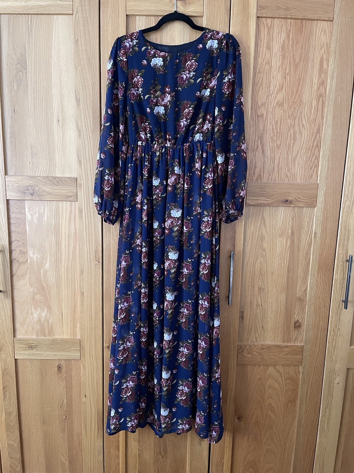 Ulyana Sergeenko Silk Maxi Floral Dress Navy Blue… - image 2
