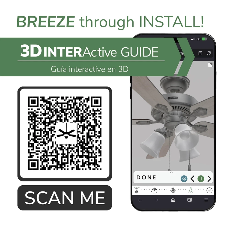 Hunter Swanson 44 Inch Ceiling Fan with Lights LED Quiet Motor Adjustable Height - Image 3 of 4