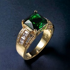 Emerald With 14K Solid Yellow Gold Ring For Men's AL585