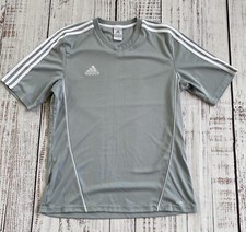 ADIDAS CLIMALITE T-SHIRT SOCCER MENS SIZE MEDIUM THREE STRIPES GRAY EUC