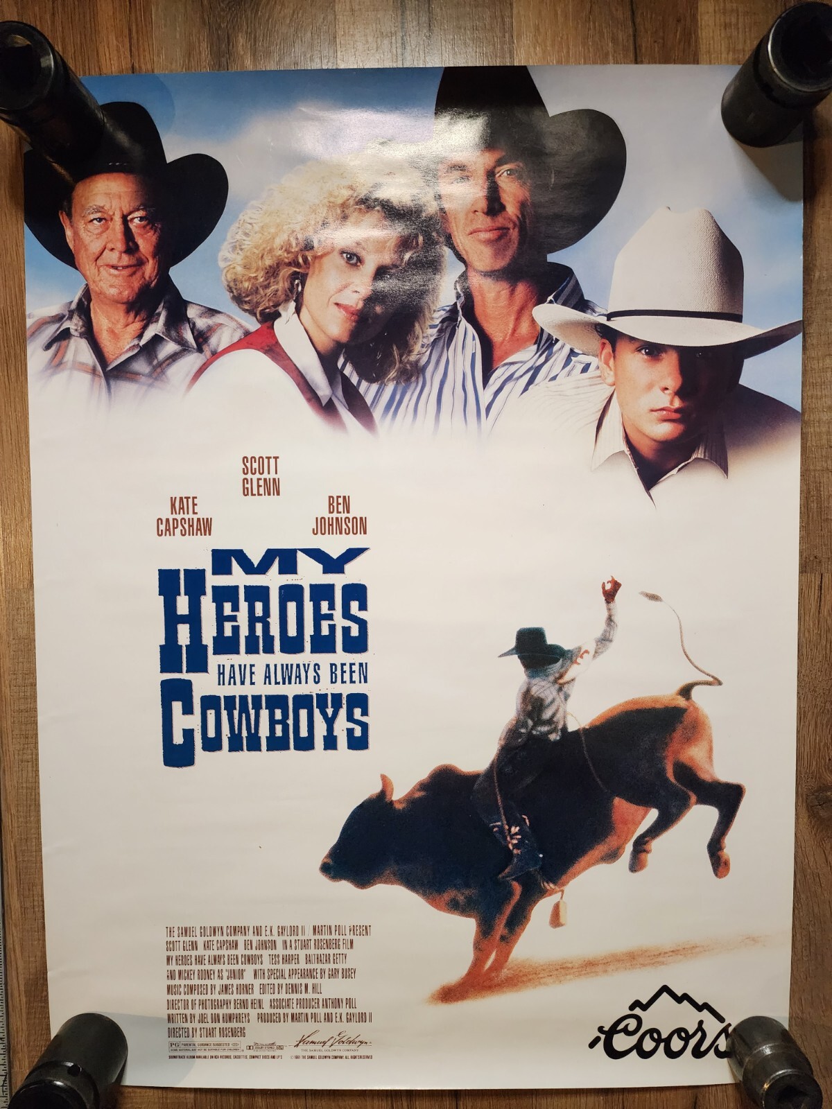 1991 Coors Beer Bull Rider Cowboys Vintage Man Cave Poster 17x22  