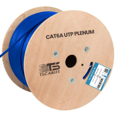 Cat6A Plenum Cable 1000ft, 23AWG,750Mhz Solid Copper (UTP) Available in 6 colors
