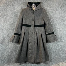 Rothschild Girls Wool Hooded Button Up Dress Coat Fit Flare Bell Cuff Size 16