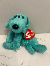 TY 2000 Beanie Babies Baby - Diddley the dog with Tag Turquoise / Green