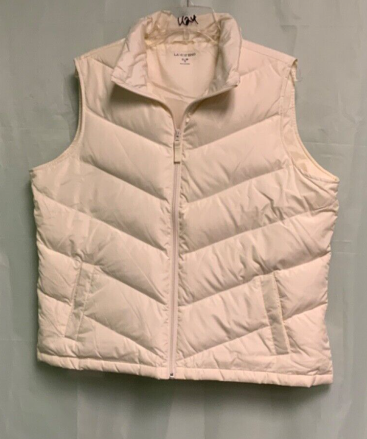 Lands' End Women's XL/P Down Filled Winter Puffer Vest Ivory Full Zip