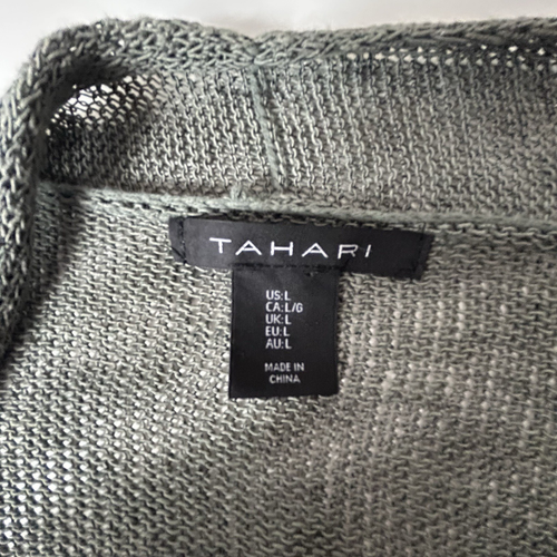 Tahari Leinenmischung Strickjacke Gr. L hellolivgrün vorne offen küstenneutral - Bild 4 von 8