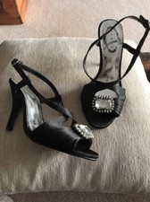 Debut Size 4 Black Satin Sandals New B2