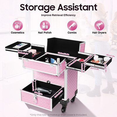 Professional Rolling Makeup Train Case Cosmetic Trolley Organizer Makeup Case