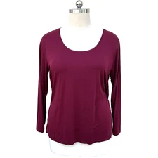 TikTik - Women's Red Long Sleeve Scoop Neck Stretchy Tee Shirt 3XL